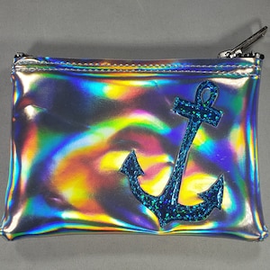 COIN PURSE Silver Hologram vinyl with Turquoise Hologram Glitter Anchor image 1