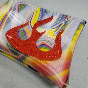 COIN PURSE Blue/ Yellow Swirl vinyl with a Red Metalflake Flame image 4