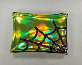 COIN PURSE Yellow Hologram Vinyl w/ Purple Hologram Glitter Spiderweb