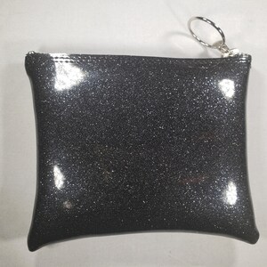 MAKE UP BAG Black Metalflake vinyl with Seafoam Iridescent glitter eyeball & Orange hologram glitter bolts afbeelding 5