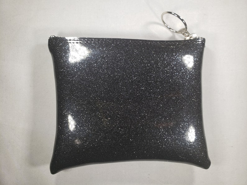 MAKE UP BAG Black Metalflake vinyl with Seafoam Iridescent glitter eyeball & Orange hologram glitter bolts afbeelding 5