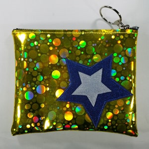 SALE yellow bubble hologram vinyl with blue and platinum stars