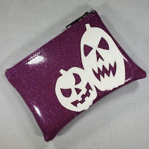 COIN PURSE Grape Metalflake vinyl with white glow-in-the-dark pumpkins image 2