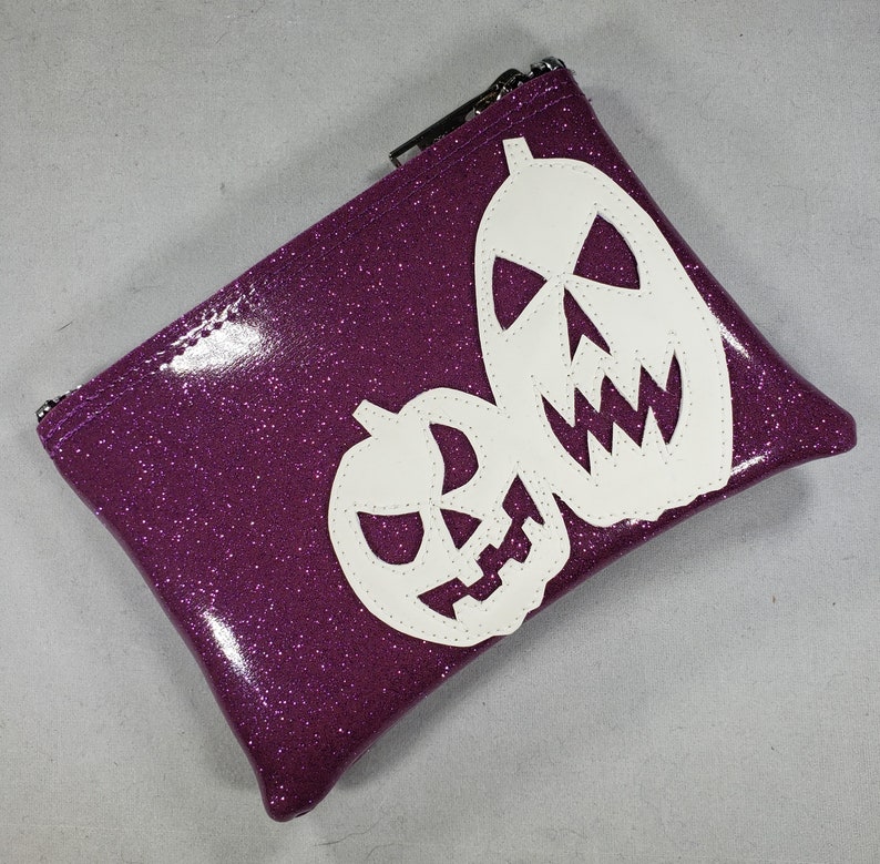 COIN PURSE Grape Metalflake vinyl with white glow-in-the-dark pumpkins image 2