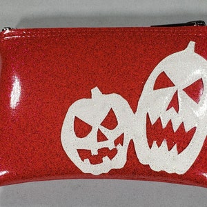 COIN PURSE Hot Pink Metalflake vinyl with White Iridescent Metalflake Vinyl Pumpkins image 1