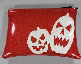 COIN PURSE Hot Pink Metalflake vinyl with White Iridescent Metalflake Vinyl Pumpkins