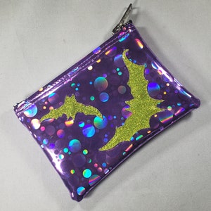 COIN PURSE Lilac Bubble Hologram Vinyl with Lime Matte Metalflake Bats image 2