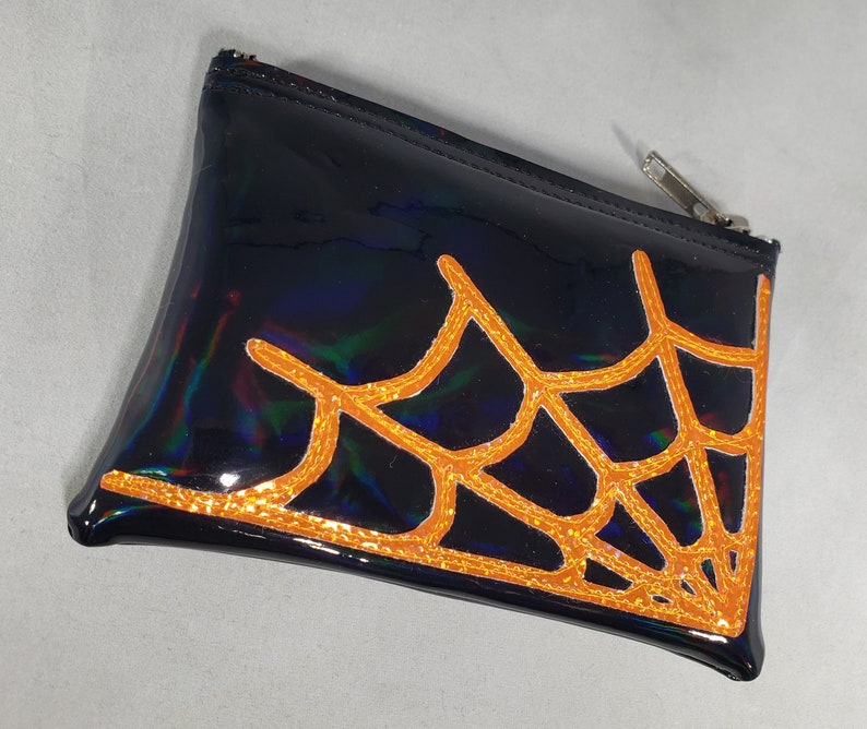 COIN PURSE Black Hologram Vinyl w/ Orange Hologram Glitter Spiderweb image 2