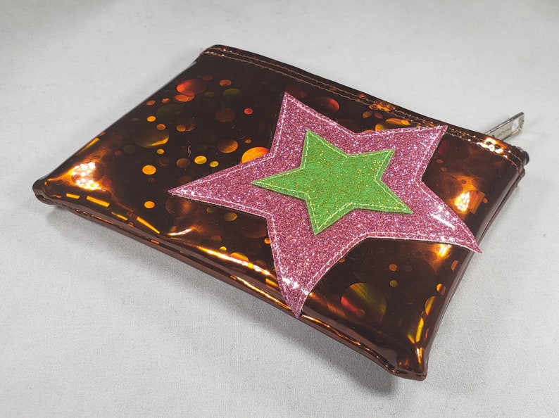 COIN PURSE Brown Bubble Hologram Vinyl w/ Pink Matte & Lime Metalflake Vinyl Stars 画像 4