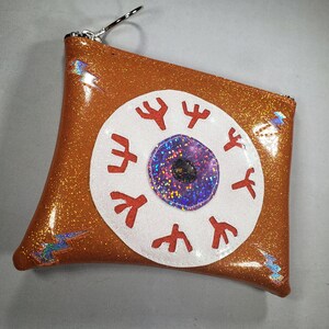 MAKE UP BAG Orange Metalflake vinyl with Lilac Hologram Glitter Eyeball & Silver Hologram Glitter bolts image 2