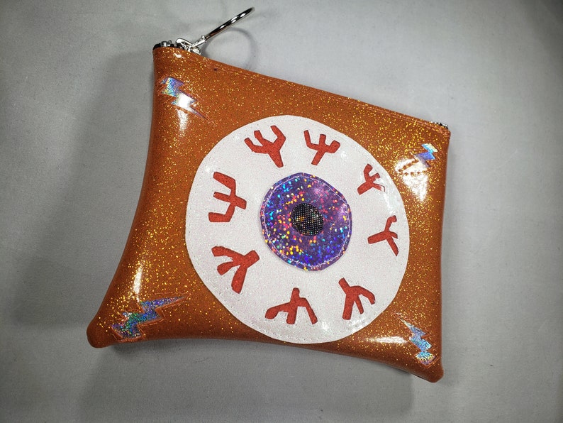 MAKE UP BAG Orange Metalflake vinyl with Lilac Hologram Glitter Eyeball & Silver Hologram Glitter bolts image 2