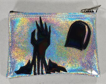 COIN PURSE Silver Hologram Glitter vinyl with Black Hologram Vinyl Zombie Hand & Grave