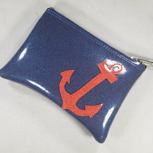 COIN PURSE Blue Metalflake vinyl with Red Metalflake Vinyl Anchor image 3