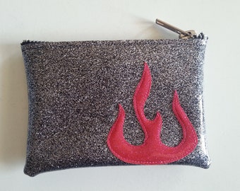 COIN PURSE Silver Metalflake vinyl with a Hot Pink Metalflake Flame