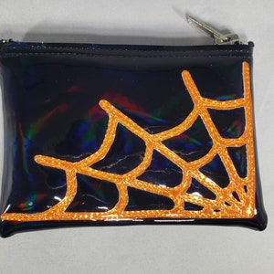 COIN PURSE Black Hologram Vinyl w/ Orange Hologram Glitter Spiderweb image 1