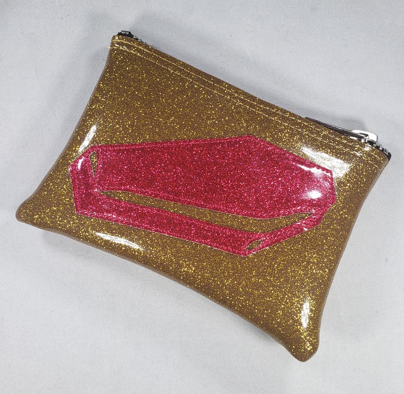 COIN PURSE Dark Gold Metalflake Vinyl with Dark Pink Matte Metalflake Coffin image 3