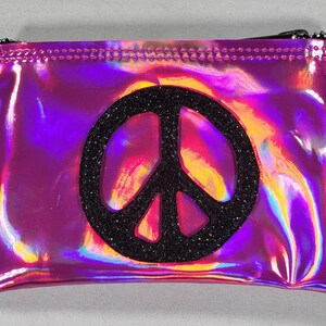 COIN PURSE Pink Hologram vinyl with a Black Metalflake Peace Symbol image 1