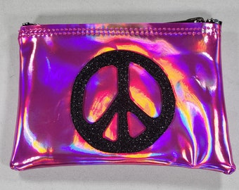 COIN PURSE Pink Hologram vinyl with a Black Metalflake Peace Symbol