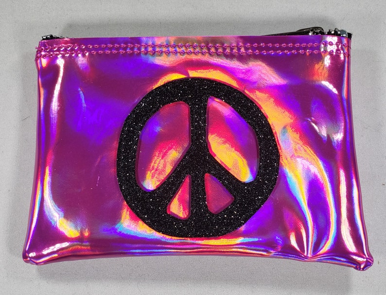 COIN PURSE Pink Hologram vinyl with a Black Metalflake Peace Symbol image 1