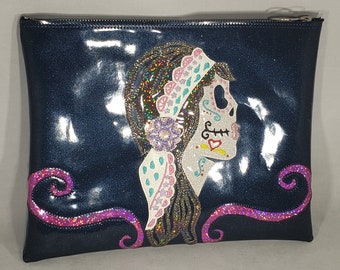 ACCESSORY BAG Navy Blue Metalflake Vinyl with Multicolor Tattoo Flash Girl