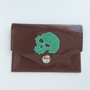 SALE Snap Wallet Brown Metalflake Vinyl with a Seafoam Skull