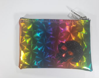 COIN PURSE Rainbow Honeycomb vinyl with a Black Metalflake Skull