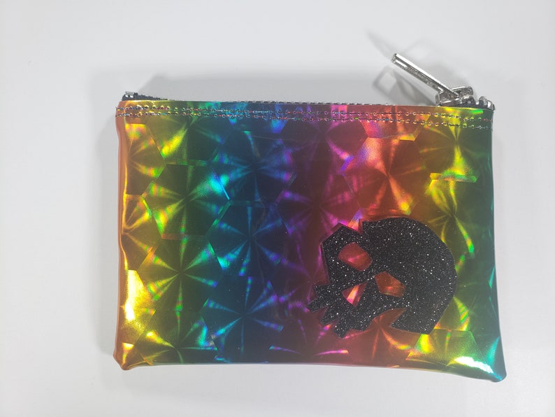 COIN PURSE Rainbow Honeycomb vinyl with a Black Metalflake Skull image 1