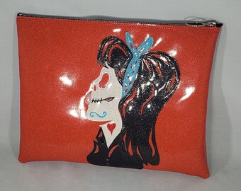 SAC À ACCESSOIRES Vinyle Metalflake Rouge avec Fille Rockabilly Multicolore