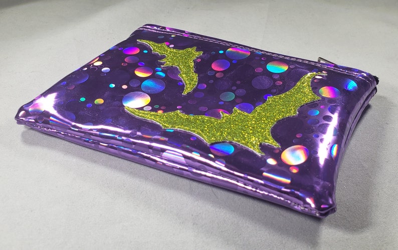 COIN PURSE Lilac Bubble Hologram Vinyl with Lime Matte Metalflake Bats image 4