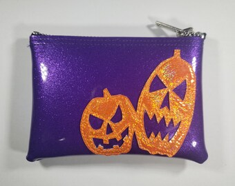 COIN PURSE Purple Metalflake with Orange Hologram Glitter Pumpkins