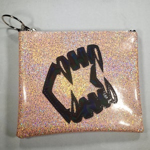MAKE UP BAG Peach Stone Glitter vinyl with Black Hologram Vampire Teeth image 1