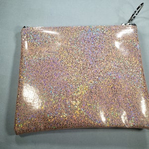 MAKE UP BAG Peach Stone Glitter vinyl with Black Hologram Vampire Teeth image 4