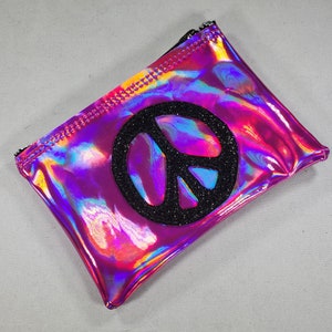 COIN PURSE Pink Hologram vinyl with a Black Metalflake Peace Symbol image 2