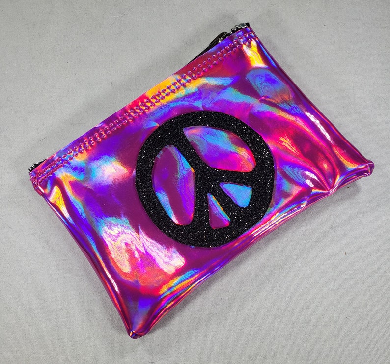COIN PURSE Pink Hologram vinyl with a Black Metalflake Peace Symbol image 2
