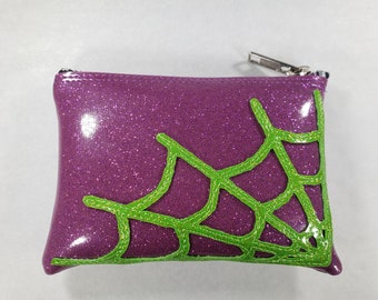 COIN PURSE Grape Metalflake Vinyl w/ Lime Metalflake Spiderweb