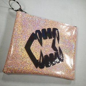 MAKE UP BAG Peach Stone Glitter vinyl with Black Hologram Vampire Teeth image 2