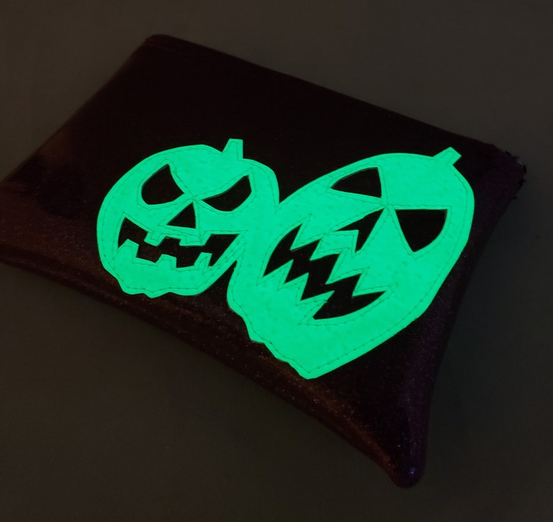 COIN PURSE Grape Metalflake vinyl with white glow-in-the-dark pumpkins image 6