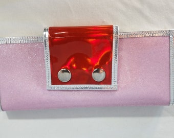 Large wallet light pink metalflake and red hologram vinyl