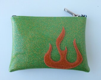 COIN PURSE Lime Metalflake vinyl with an Orange Flame