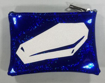 COIN PURSE Dark Blue Hologram glitter vinyl with a white irridescent coffin