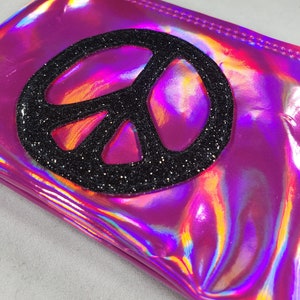 COIN PURSE Pink Hologram vinyl with a Black Metalflake Peace Symbol image 4