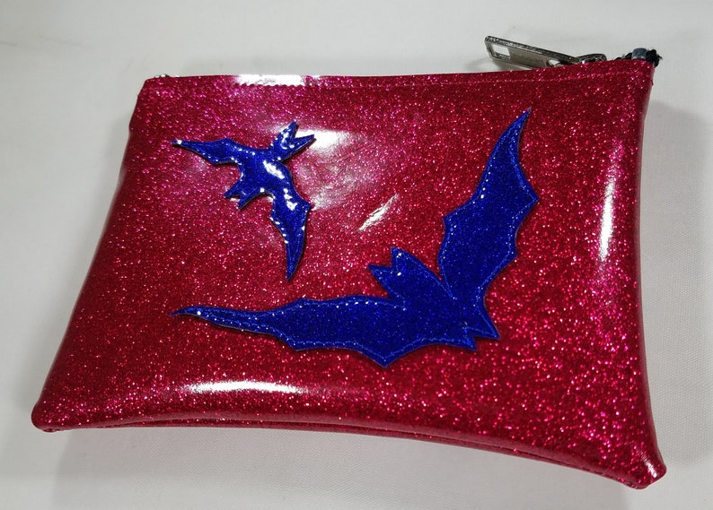 COIN PURSE Dark pink matte metalflake vinyl with blue bats