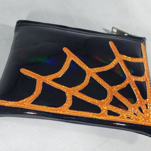 COIN PURSE Black Hologram Vinyl w/ Orange Hologram Glitter Spiderweb image 3