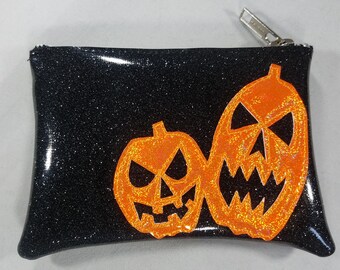 COIN PURSE  Black metalflake vinyl with orange pumpkins