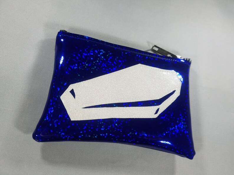 COIN PURSE Dark Blue Hologram Glitter Vinyl with a White Iridescent Metalflake Coffin image 3