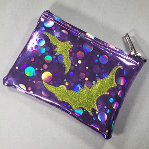 COIN PURSE Lilac Bubble Hologram Vinyl with Lime Matte Metalflake Bats afbeelding 3