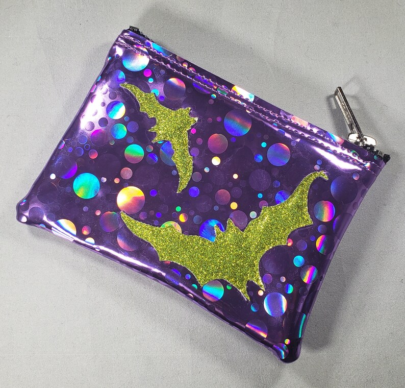 COIN PURSE Lilac Bubble Hologram Vinyl with Lime Matte Metalflake Bats afbeelding 3