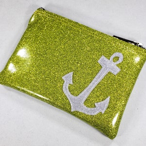 COIN PURSE Lime Matte Metalflake vinyl with Platinum Metalflake Anchor image 3