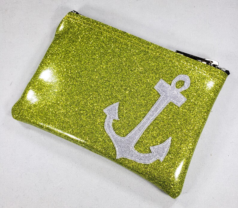 COIN PURSE Lime Matte Metalflake vinyl with Platinum Metalflake Anchor image 3