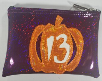 COIN PURSE Purple Hologram Glitter Vinyl with a Orange Hologram Pumpkin 13